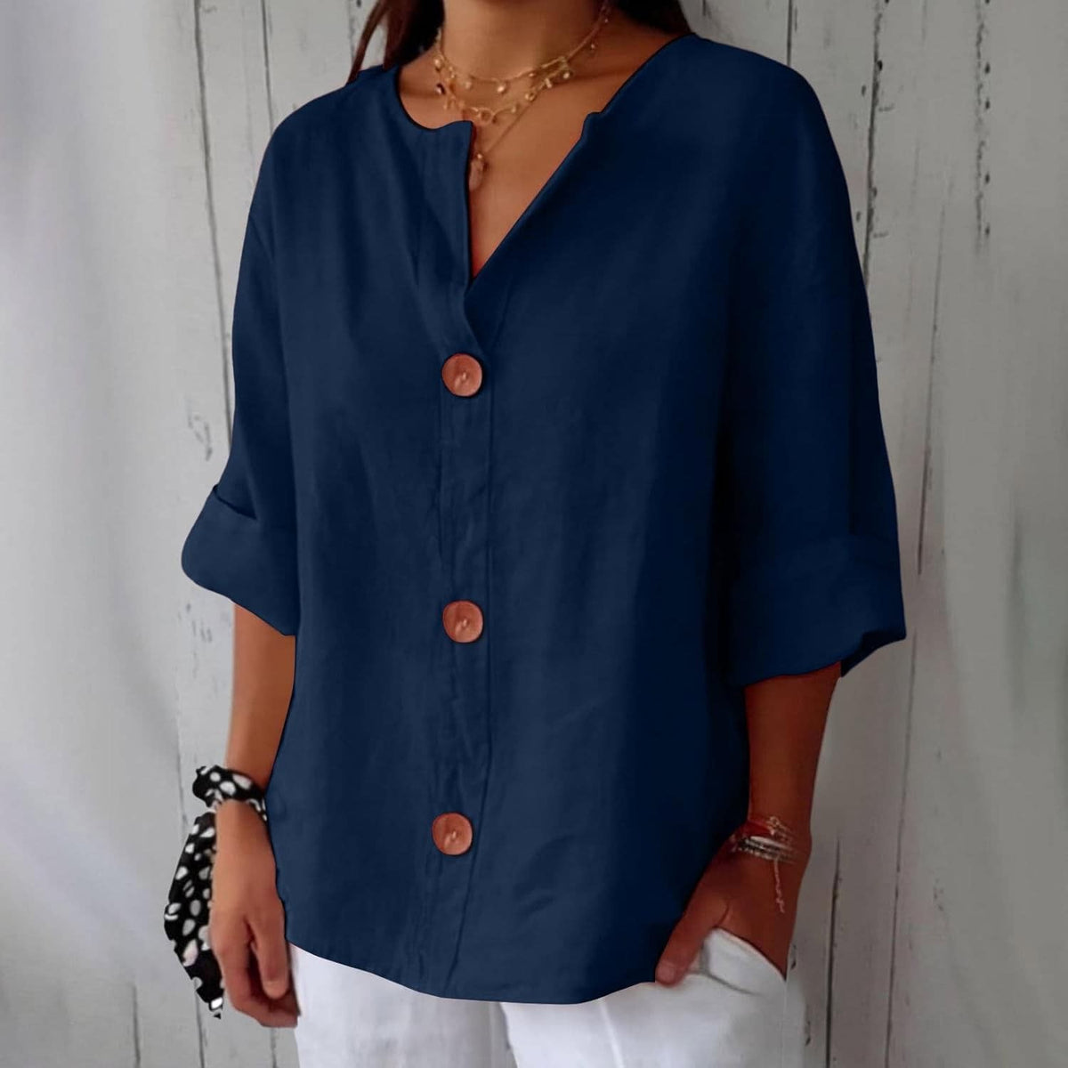 Meike Cotton Linen Button Front Blouse_4