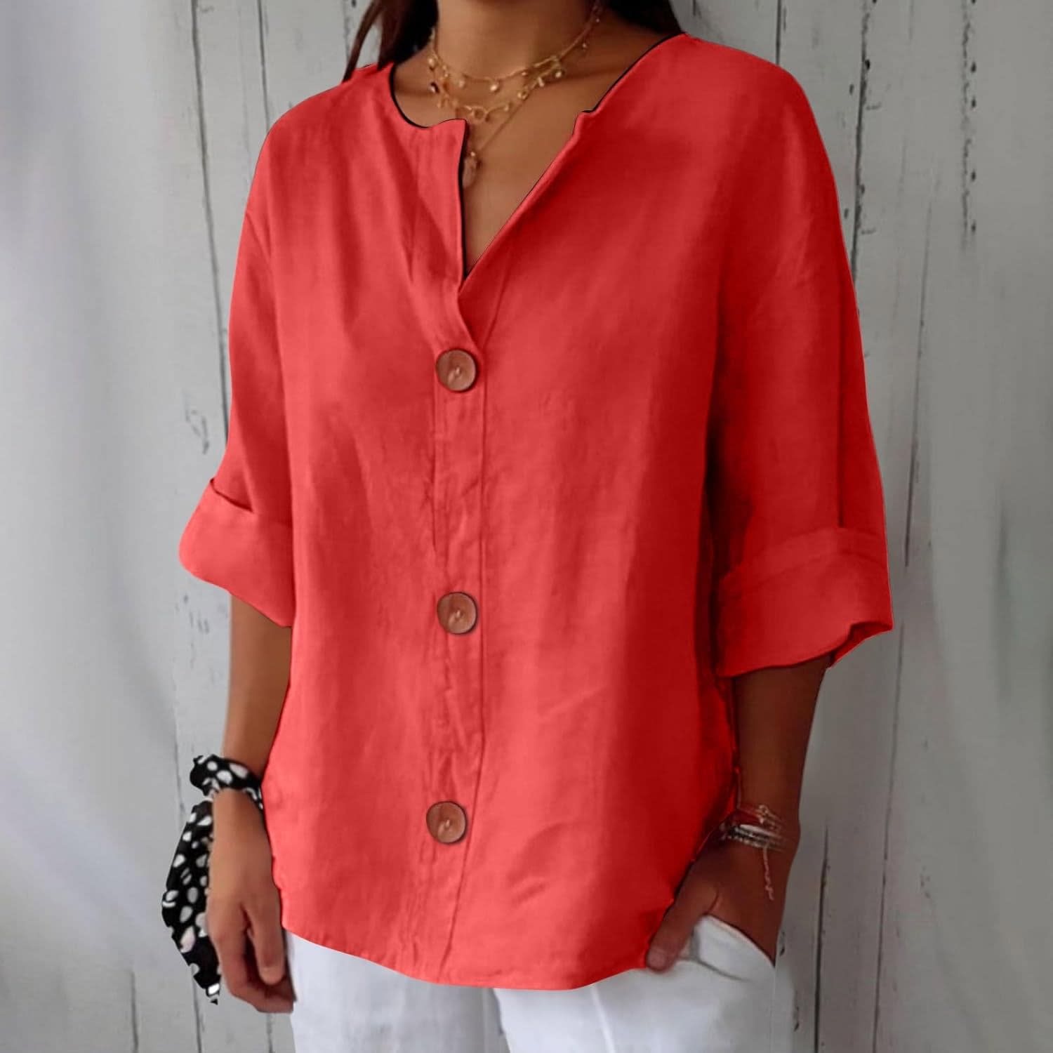 Meike Cotton Linen Button Front Blouse_6