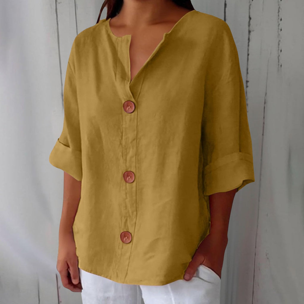 Meike Cotton Linen Button Front Blouse_7