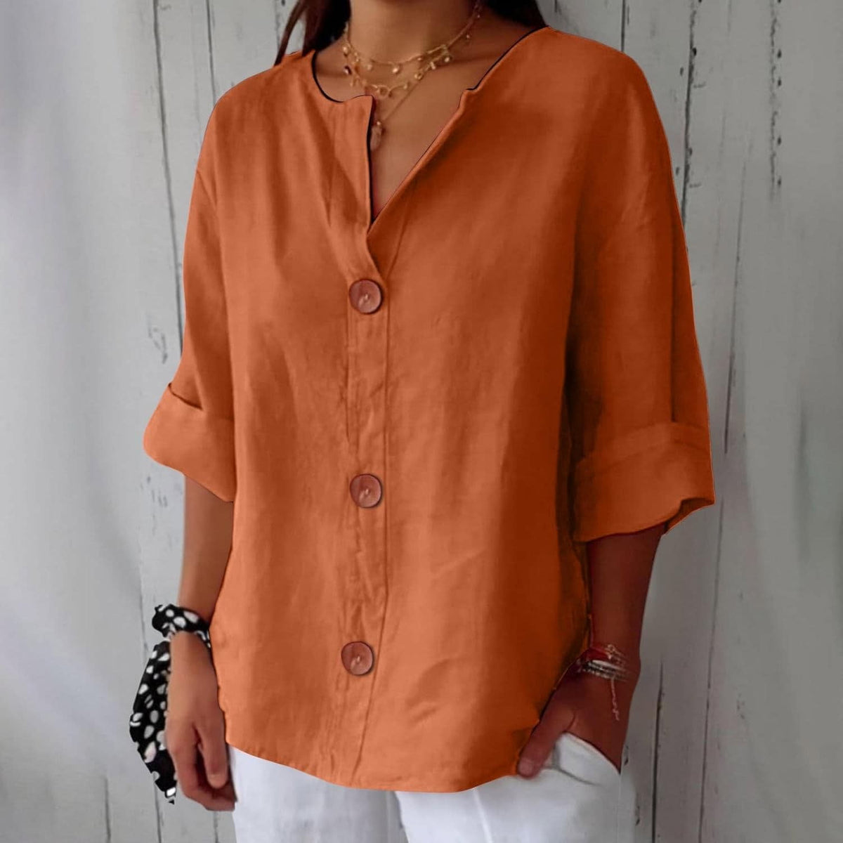 Meike Cotton Linen Button Front Blouse_8