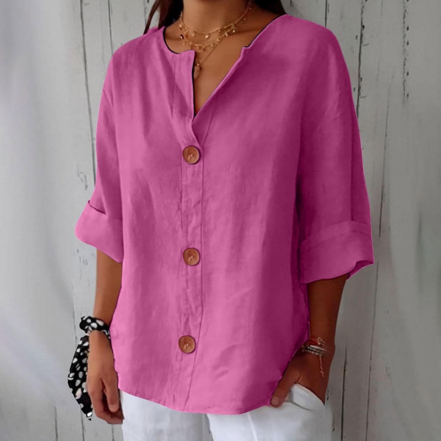 Meike Cotton Linen Button Front Blouse_9