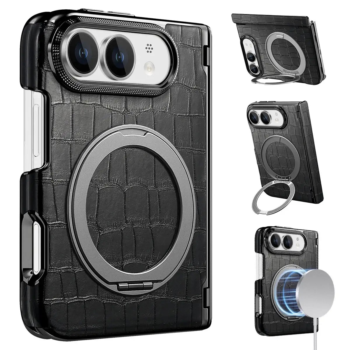 Crocodile Pattern MagSafe iPhone Duo Case with Ring Stand