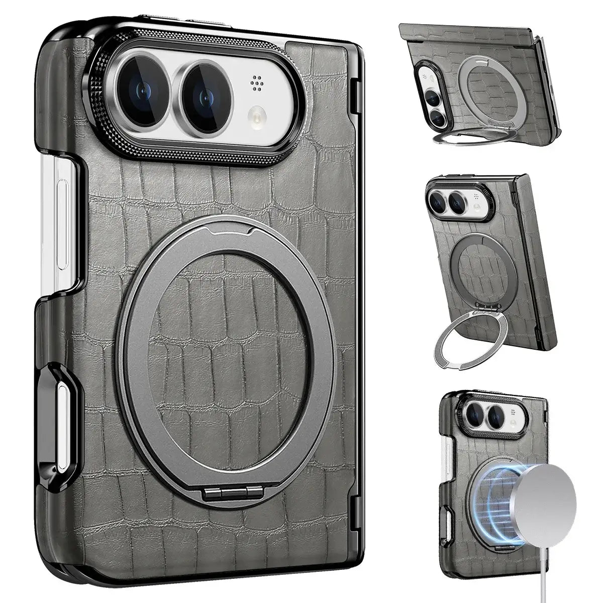 Crocodile Pattern MagSafe iPhone Duo Case with Ring Stand