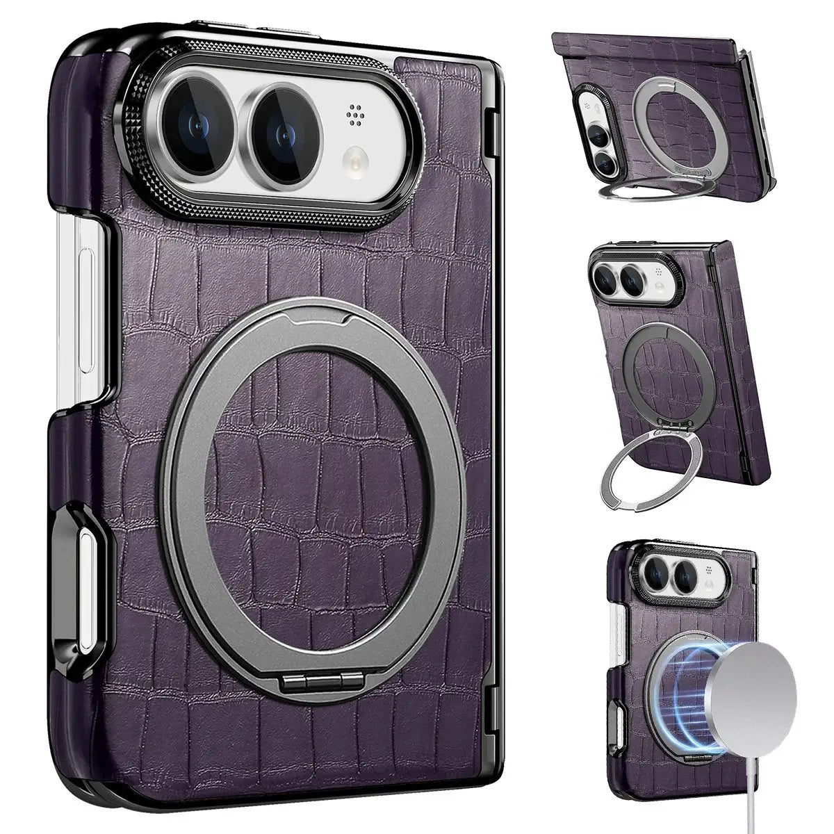 Crocodile Pattern MagSafe iPhone Duo Case with Ring Stand
