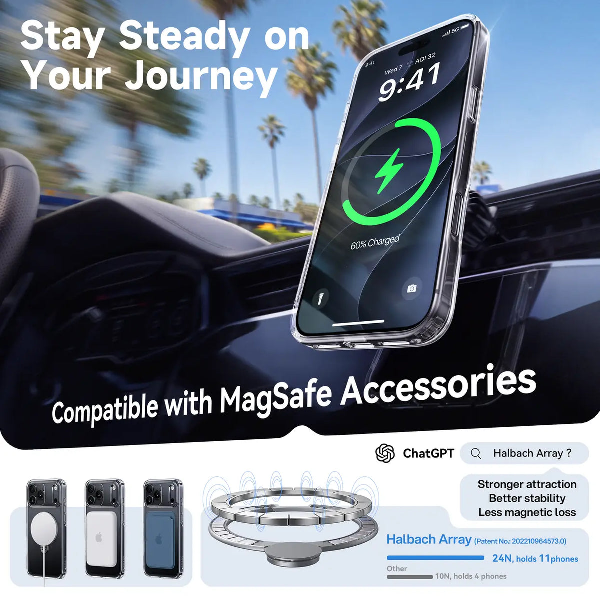 360 Rotating Ring Stand MagSafe iPhone Hard Case
