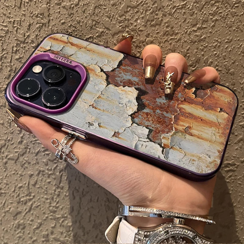 Rusty Peeling Paint iPhone Case with Metal Camera Lens Guard