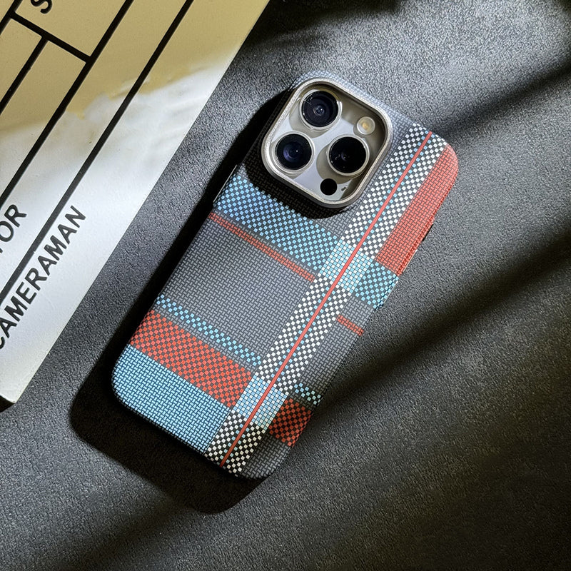 Plaid Pattern iPhone Case With Woven Texture
