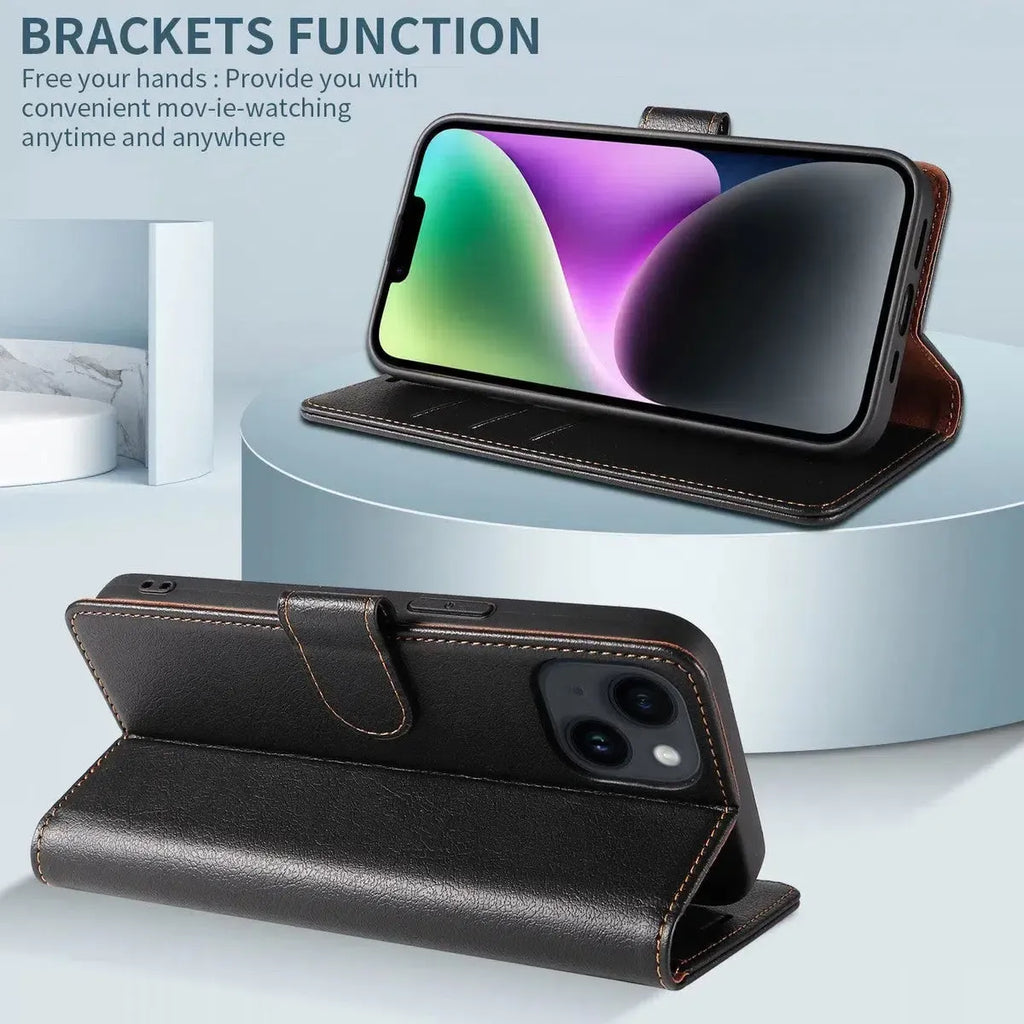 Leather Flip Wallet iPhone Case with Card Slots