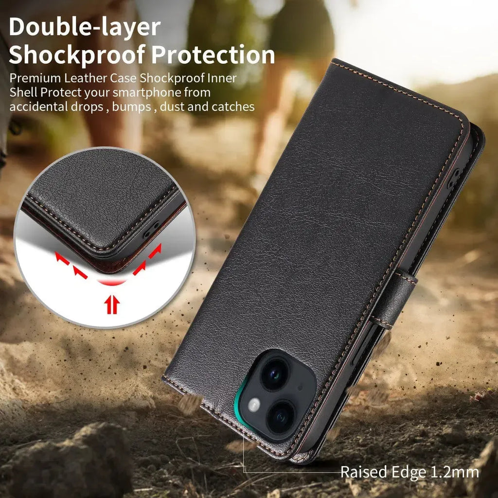 Leather Flip Wallet iPhone Case with Card Slots