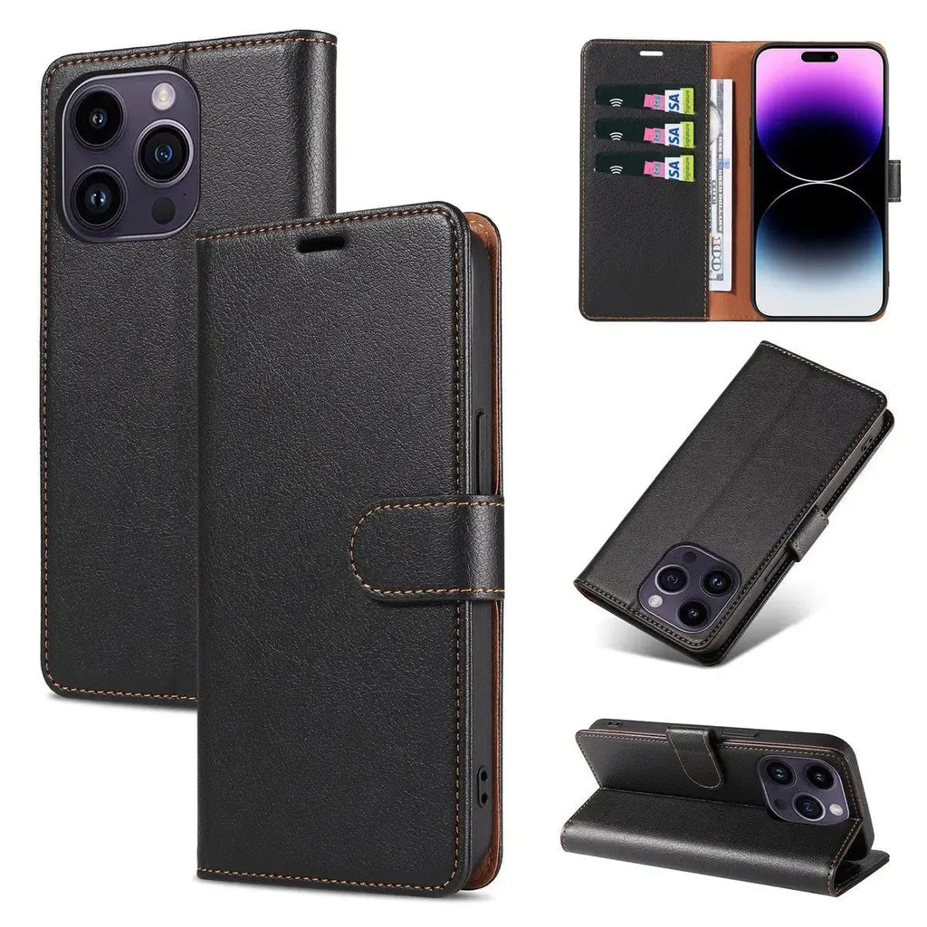 Leather Flip Wallet iPhone Case with Card Slots