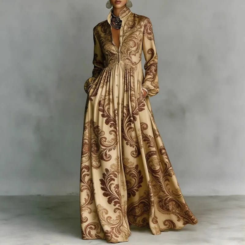Tove Printed Button Front Maxi Dress_1