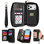 Zipper Wallet iPhone Case with Detachable Phone Holder