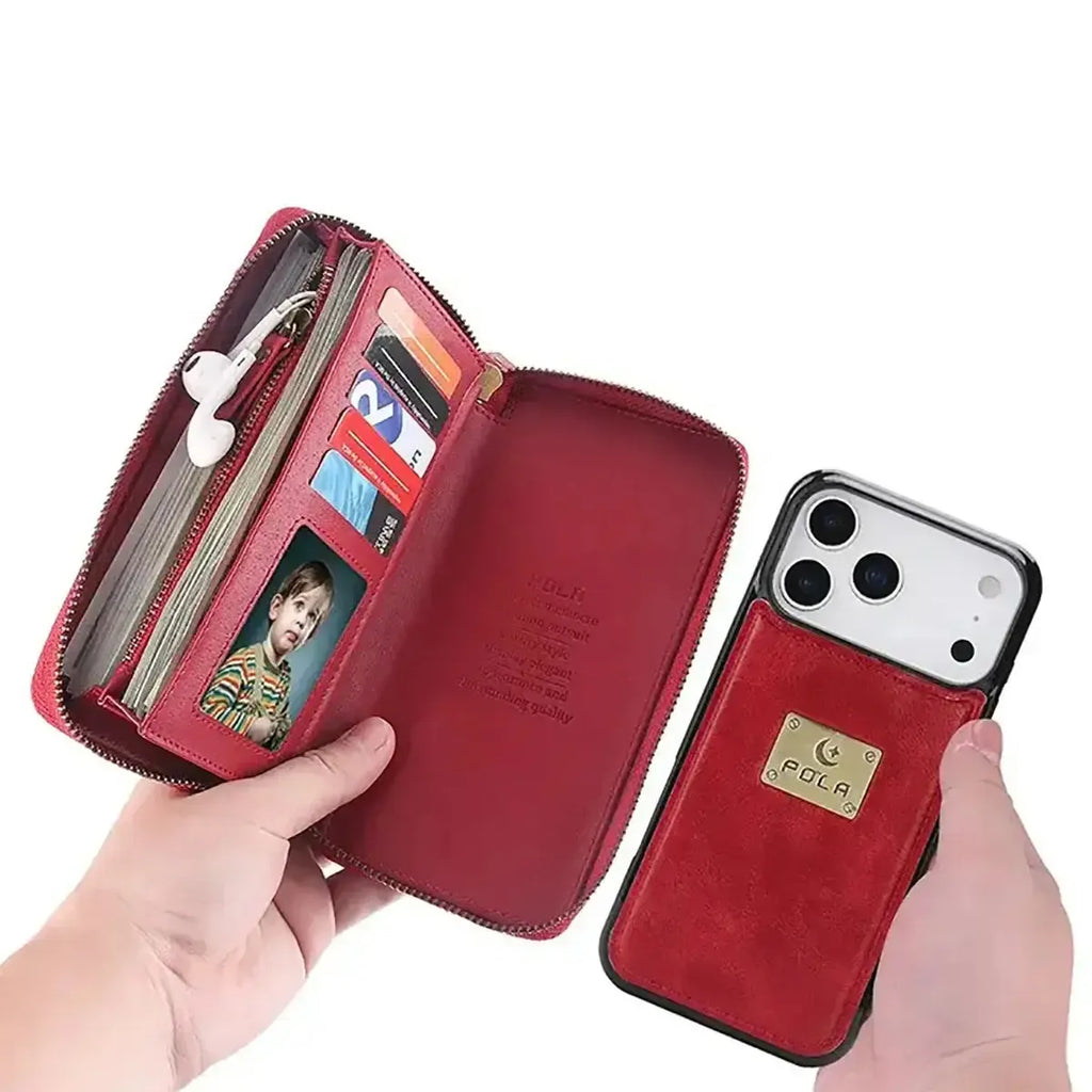 Zipper Wallet iPhone Case with Detachable Phone Holder