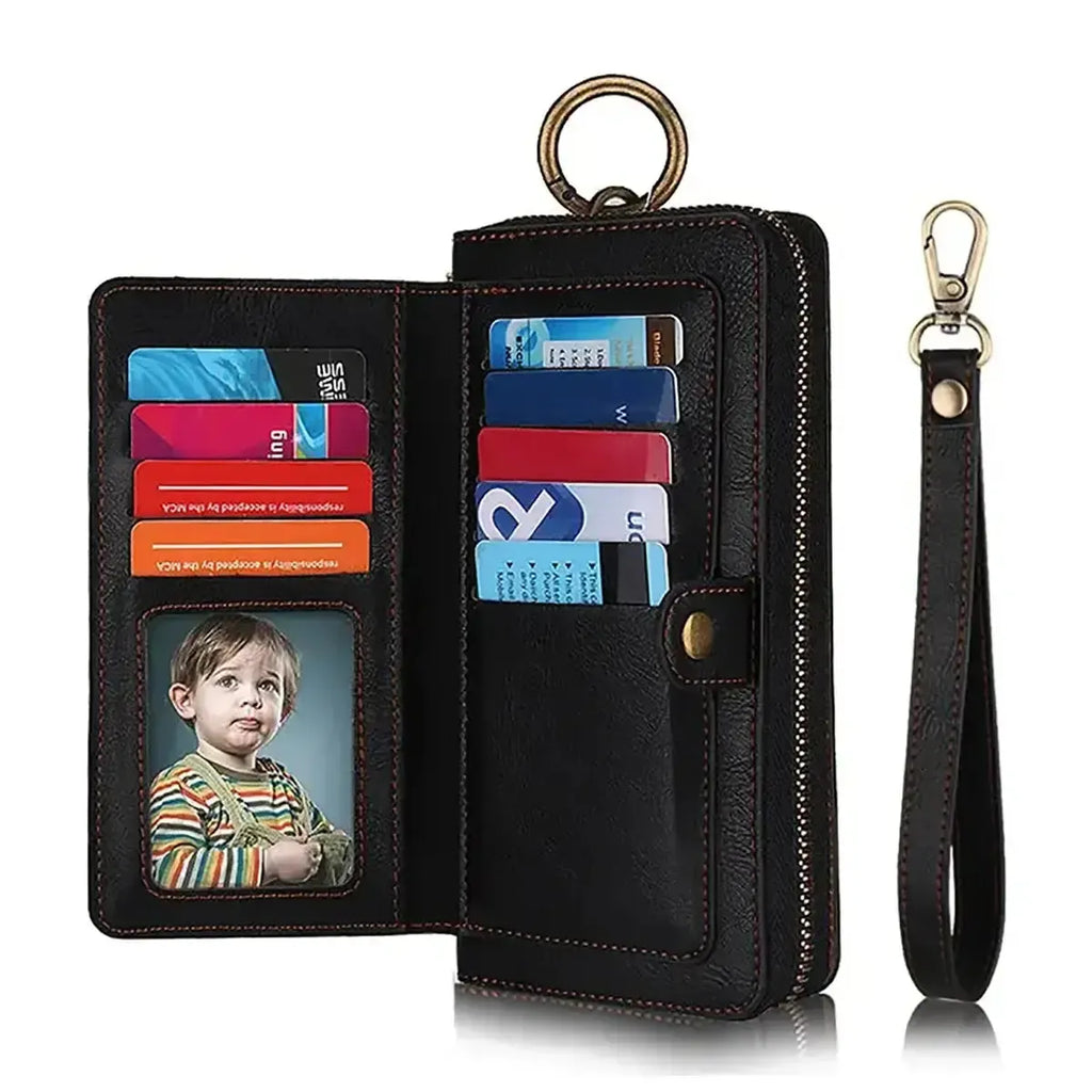 Zipper Wallet iPhone Case with Detachable Phone Holder