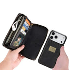 Zipper Wallet iPhone Case with Detachable Phone Holder