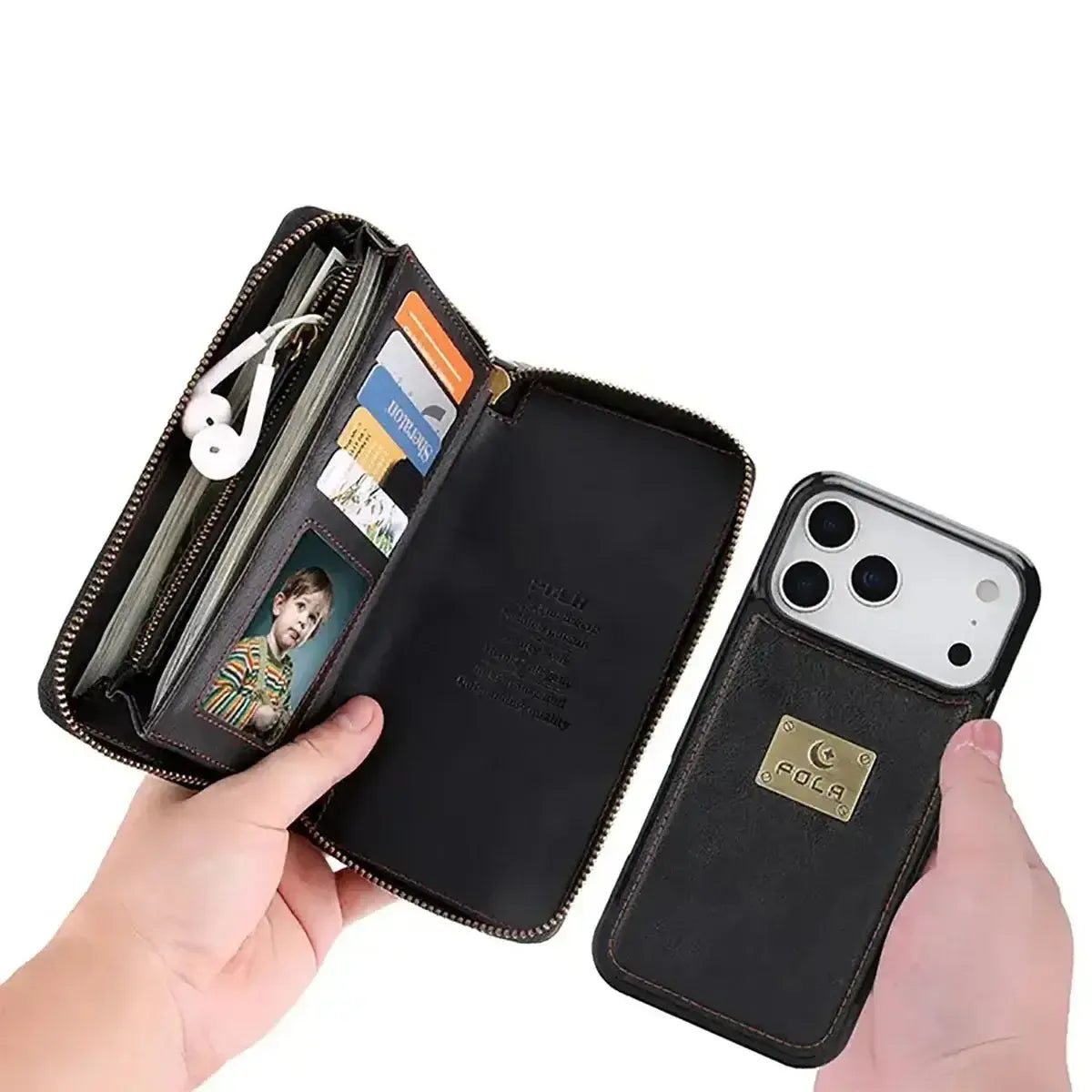 Zipper Wallet iPhone Case with Detachable Phone Holder