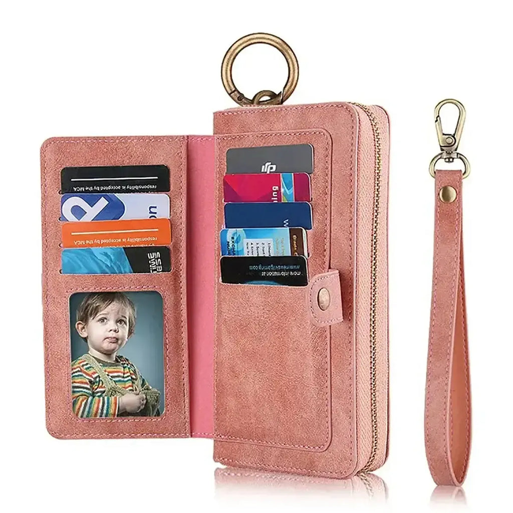 Zipper Wallet iPhone Case with Detachable Phone Holder