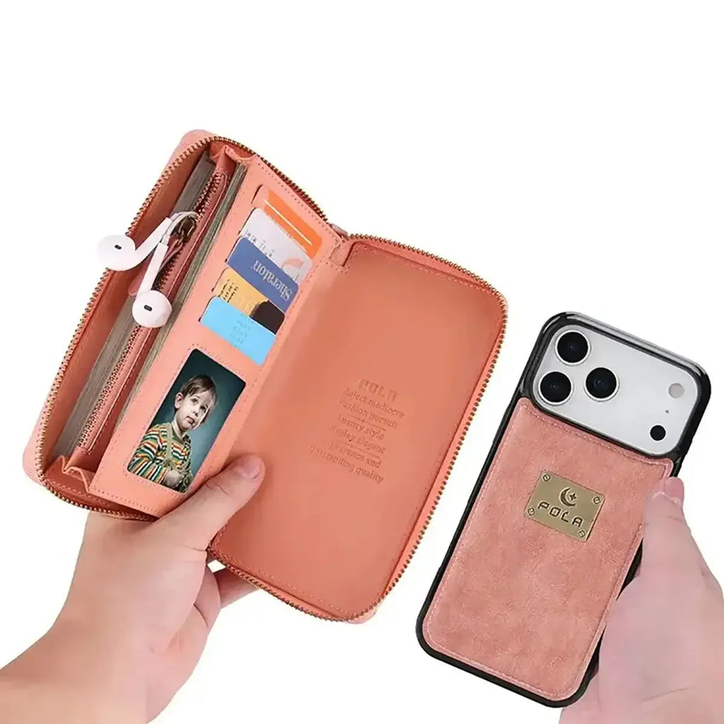 Zipper Wallet iPhone Case with Detachable Phone Holder