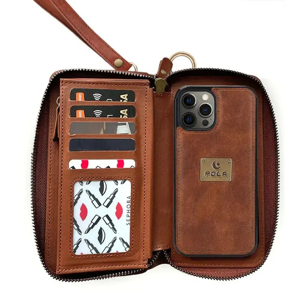 Zipper Wallet iPhone Case with Detachable Phone Holder