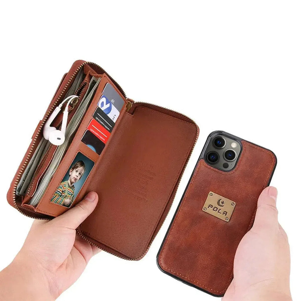 Zipper Wallet iPhone Case with Detachable Phone Holder