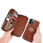 Zipper Wallet iPhone Case with Detachable Phone Holder