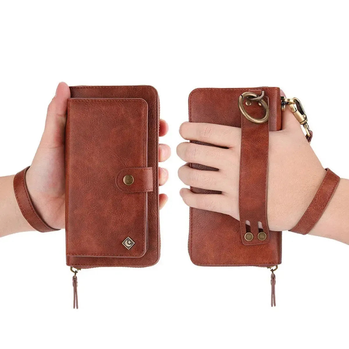 Zipper Wallet iPhone Case with Detachable Phone Holder