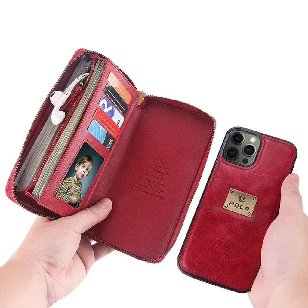 Zipper Wallet iPhone Case with Detachable Phone Holder