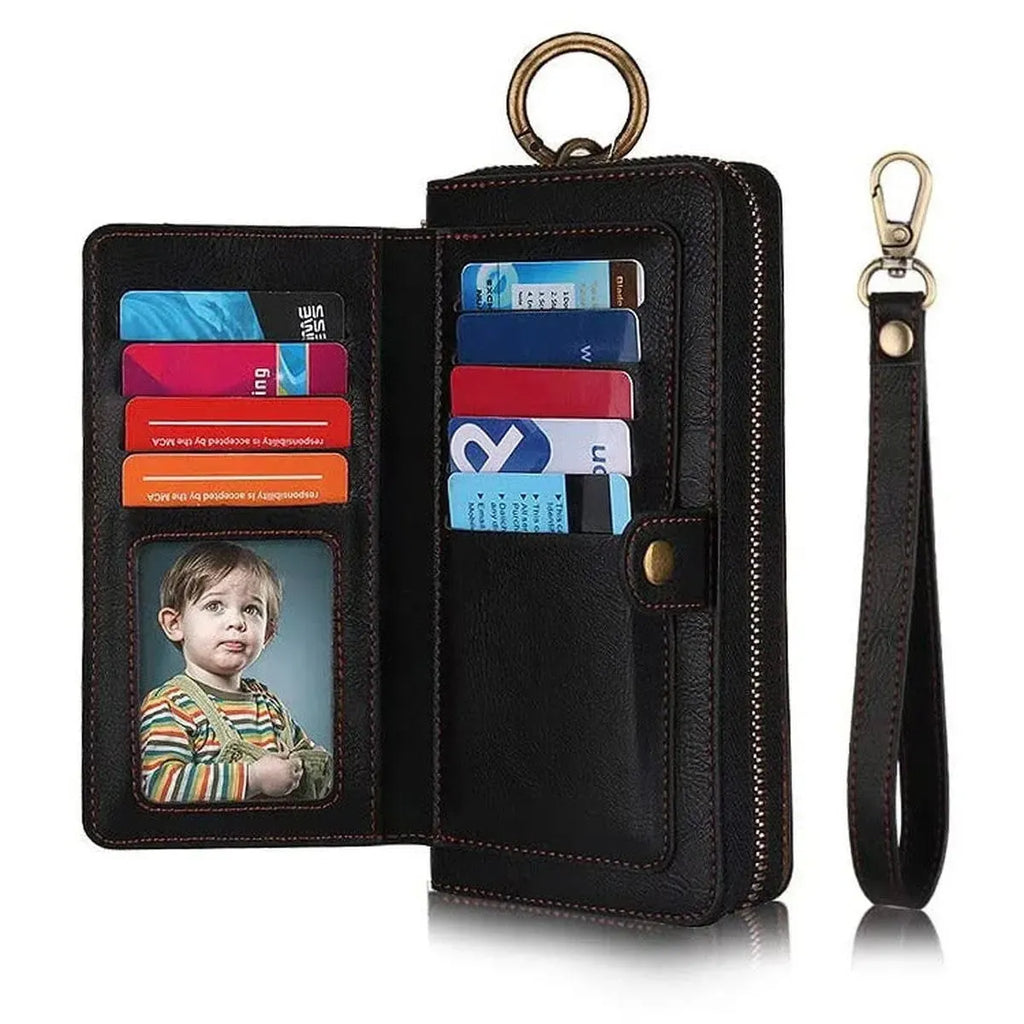 Zipper Wallet iPhone Case with Detachable Phone Holder
