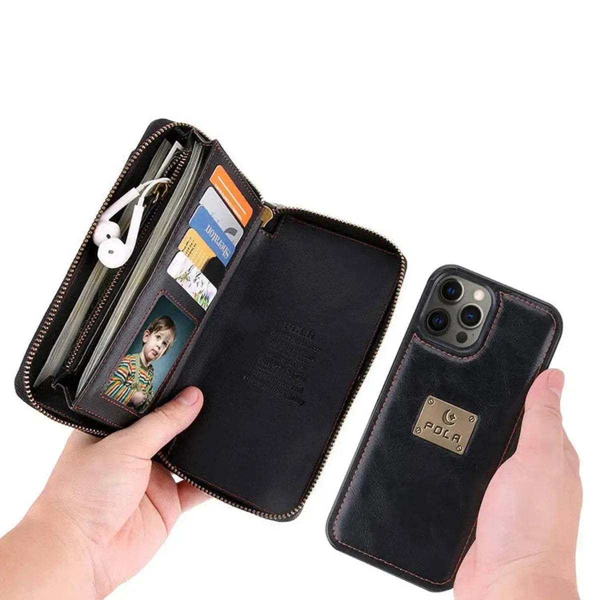 Zipper Wallet iPhone Case with Detachable Phone Holder