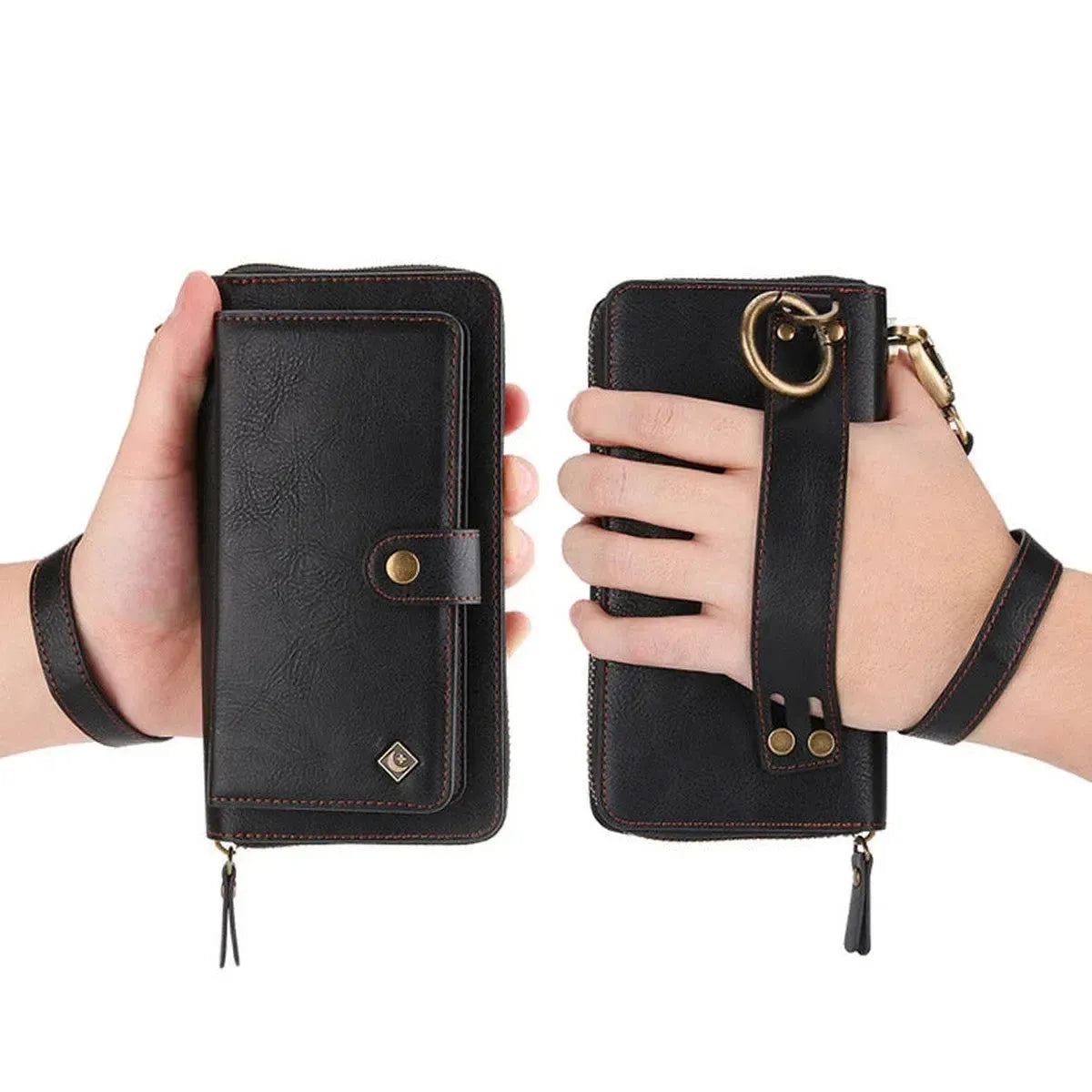 Zipper Wallet iPhone Case with Detachable Phone Holder