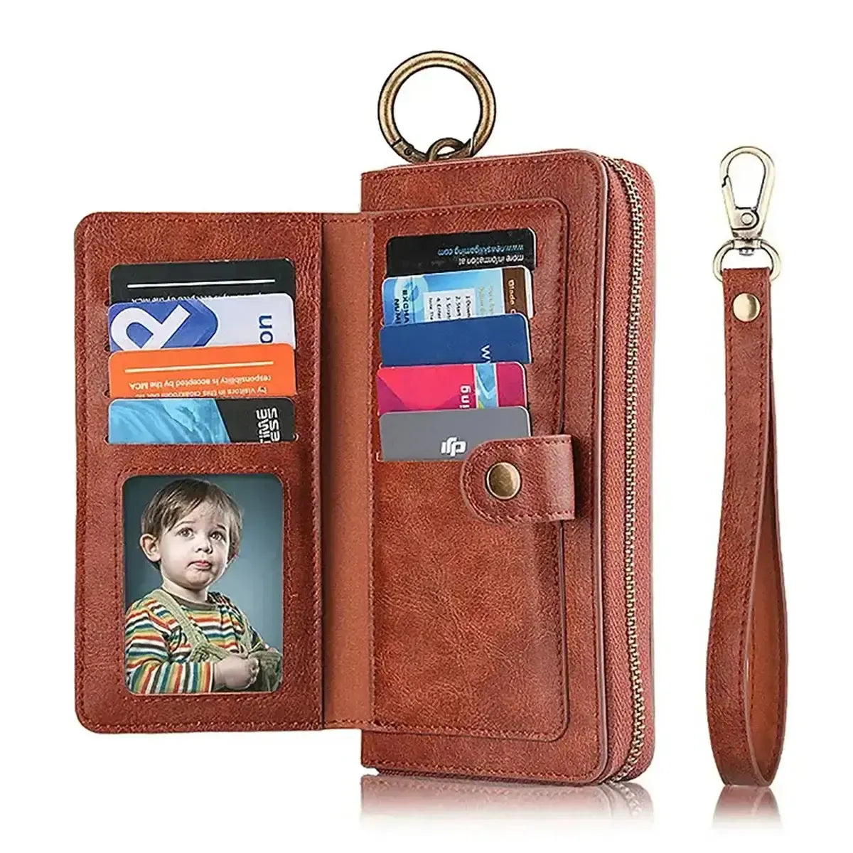 Zipper Wallet iPhone Case with Detachable Phone Holder