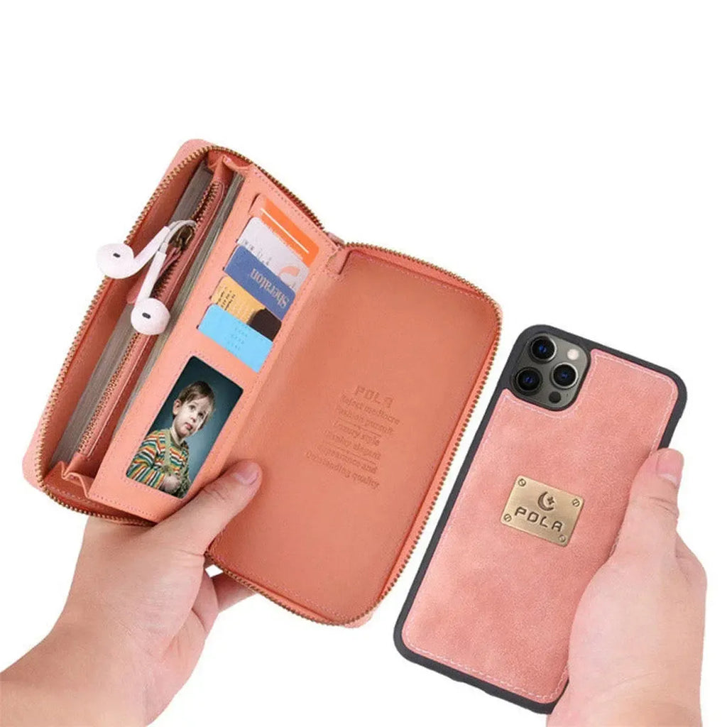 Zipper Wallet iPhone Case with Detachable Phone Holder