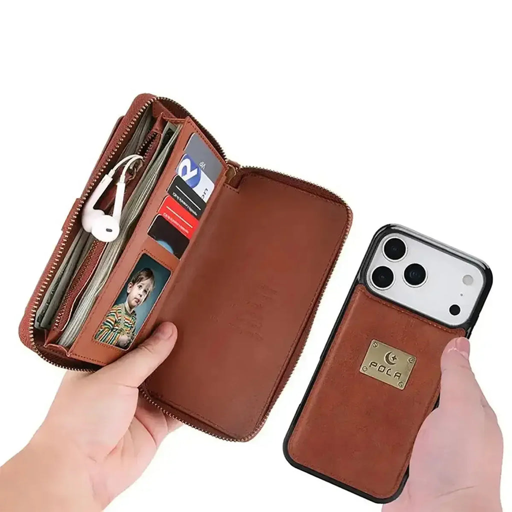 Zipper Wallet iPhone Case with Detachable Phone Holder