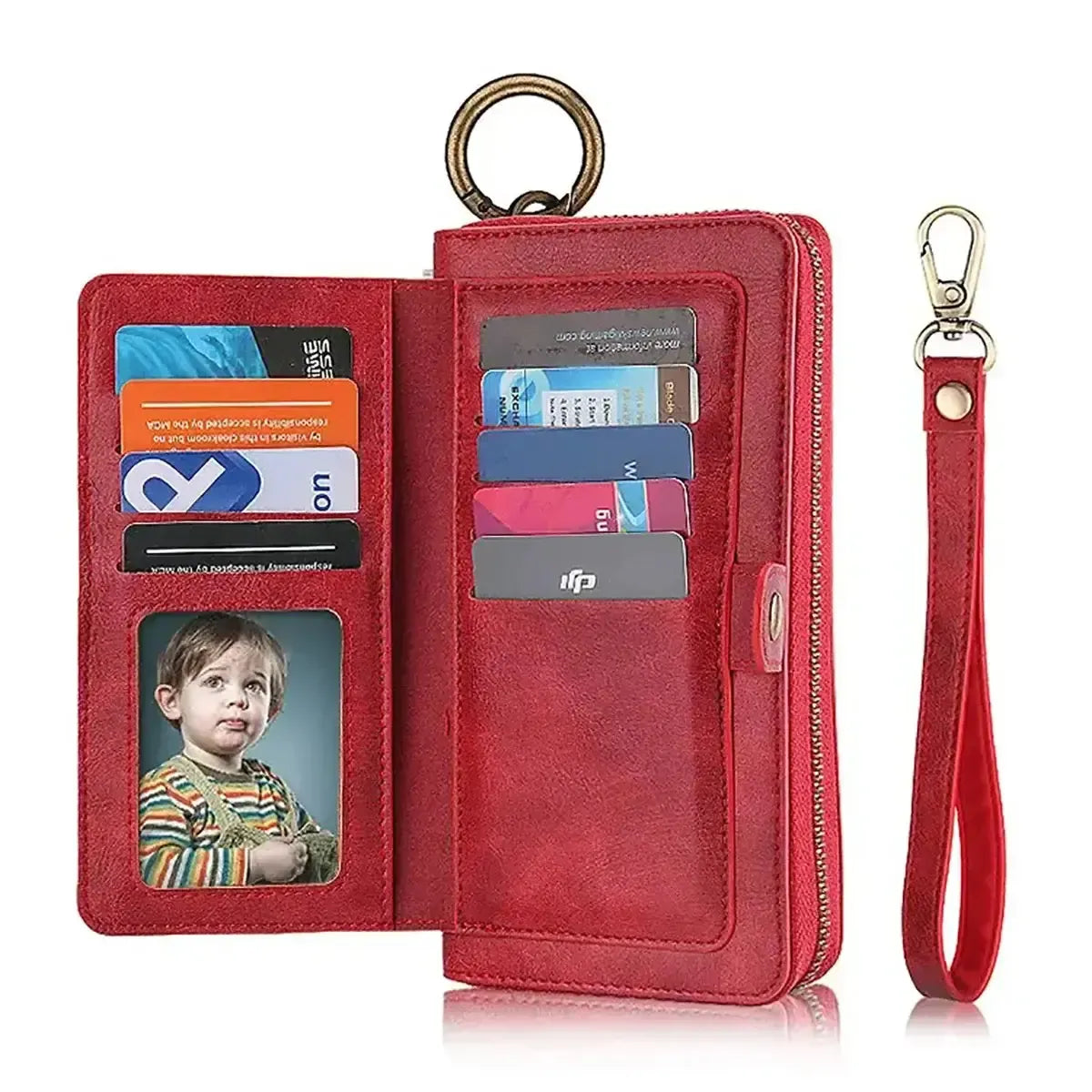 Zipper Wallet iPhone Case with Detachable Phone Holder