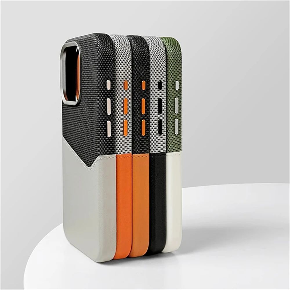 Two Tone Hybrid iPhone Case Woven Textile Leather Panel Slim Protective Cover