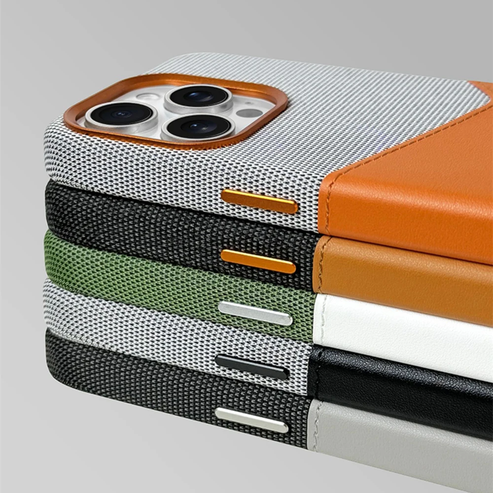Two Tone Hybrid iPhone Case Woven Textile Leather Panel Slim Protective Cover