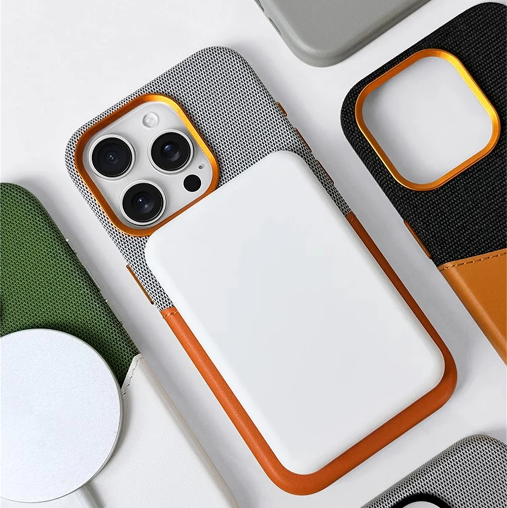 Two Tone Hybrid iPhone Case Woven Textile Leather Panel Slim Protective Cover