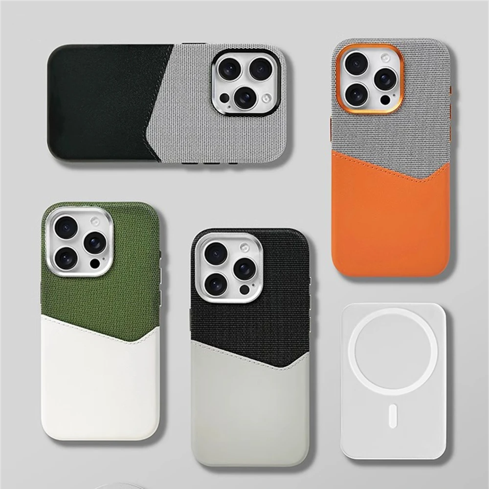 Two Tone Hybrid iPhone Case Woven Textile Leather Panel Slim Protective Cover