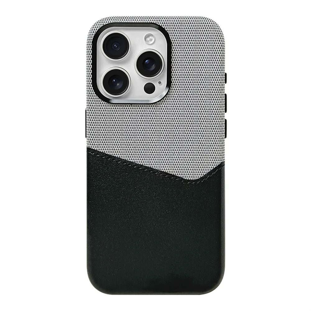 Two Tone Hybrid iPhone Case Woven Textile Leather Panel Slim Protective Cover