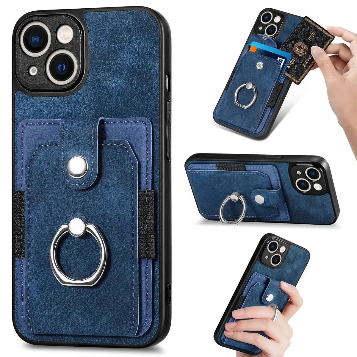 Leather Card Holder iPhone Case with Ring Stand