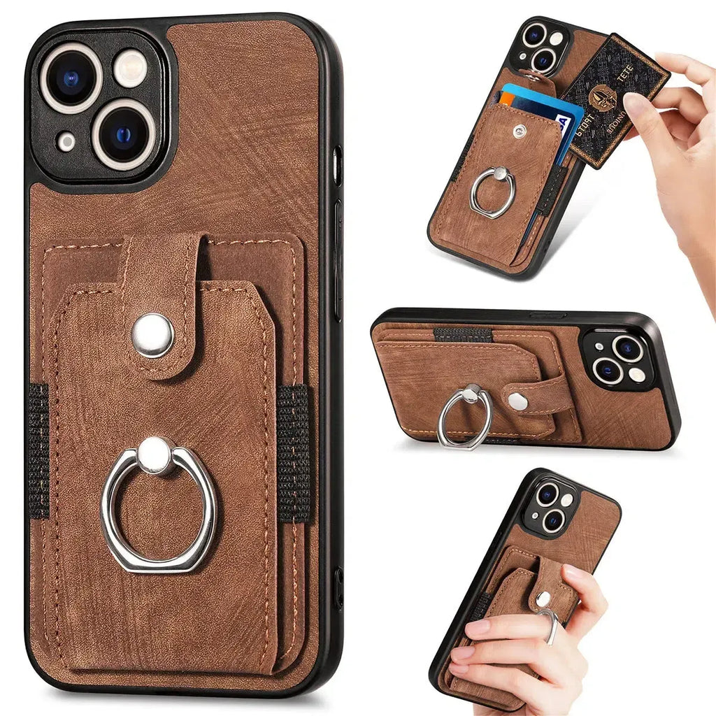 Leather Card Holder iPhone Case with Ring Stand