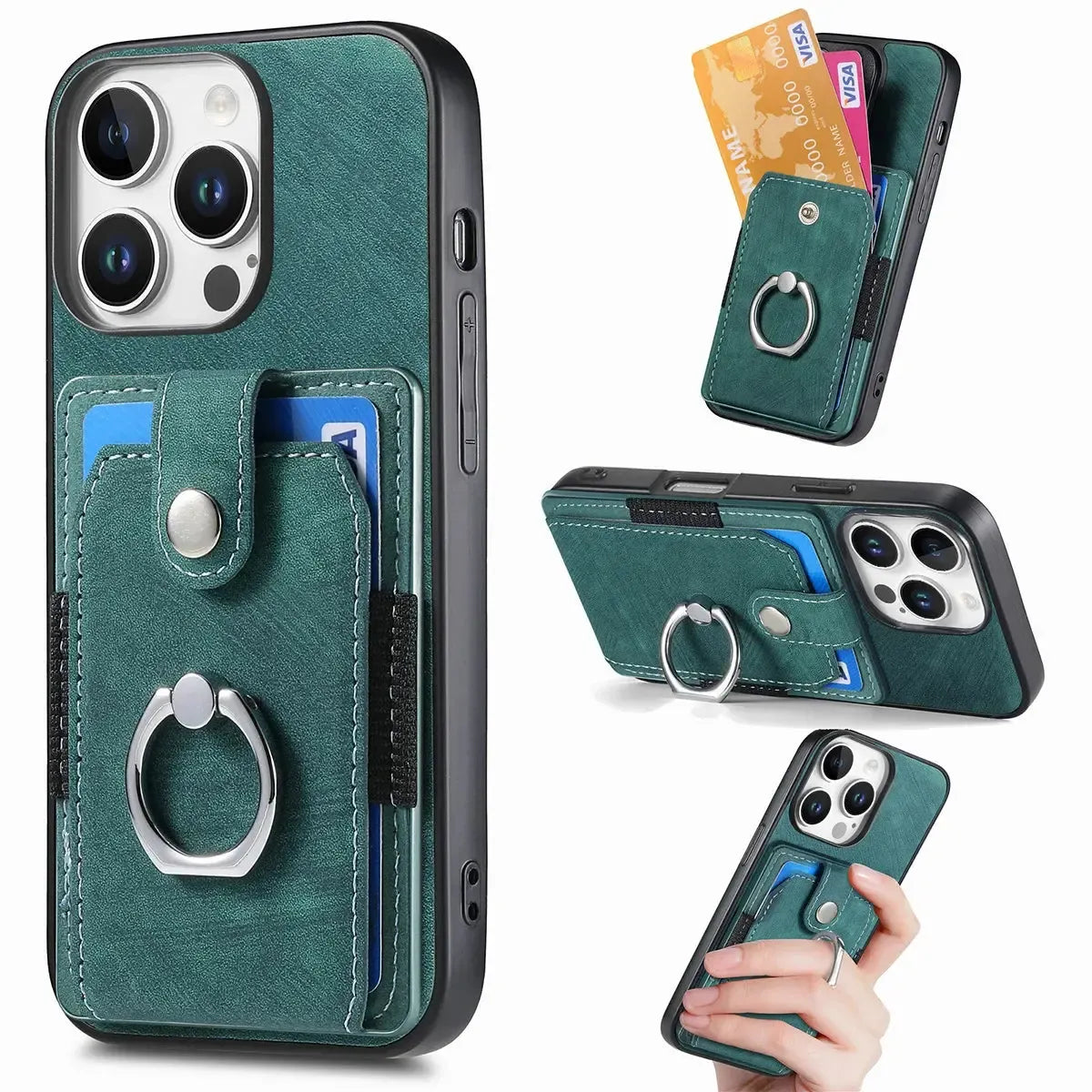 Leather Card Holder iPhone Case with Ring Stand