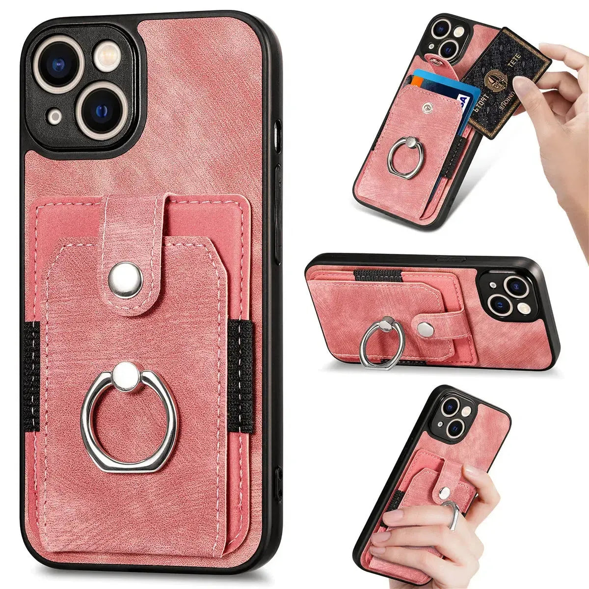 Leather Card Holder iPhone Case with Ring Stand