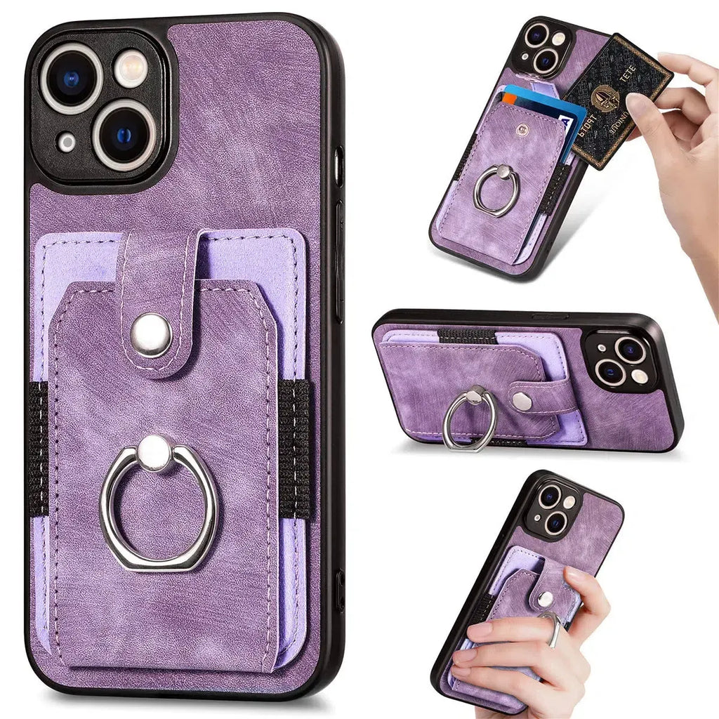 Leather Card Holder iPhone Case with Ring Stand