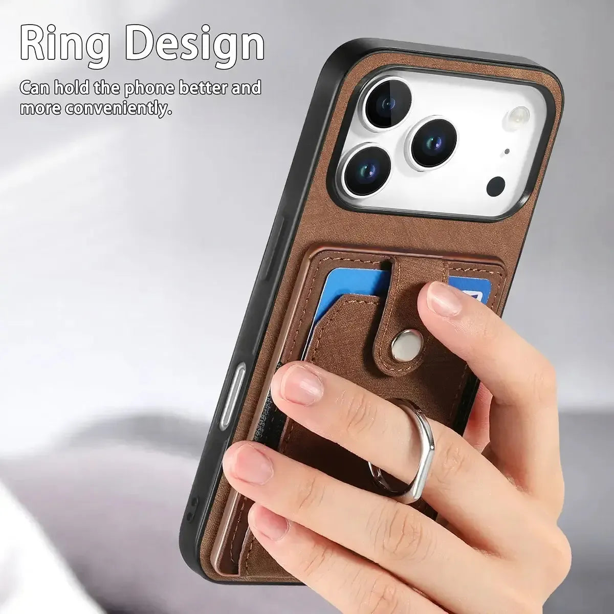 Leather Card Holder iPhone Case with Ring Stand