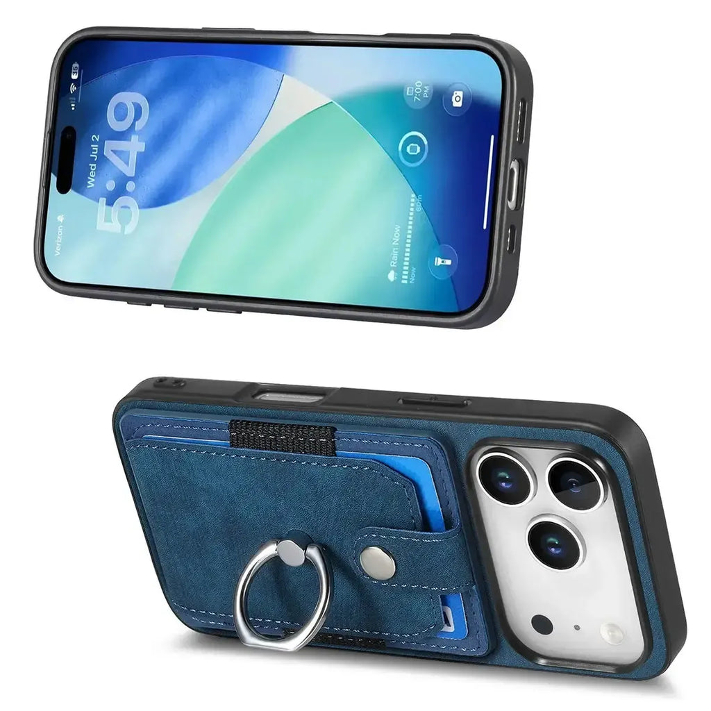Leather Card Holder iPhone Case with Ring Stand