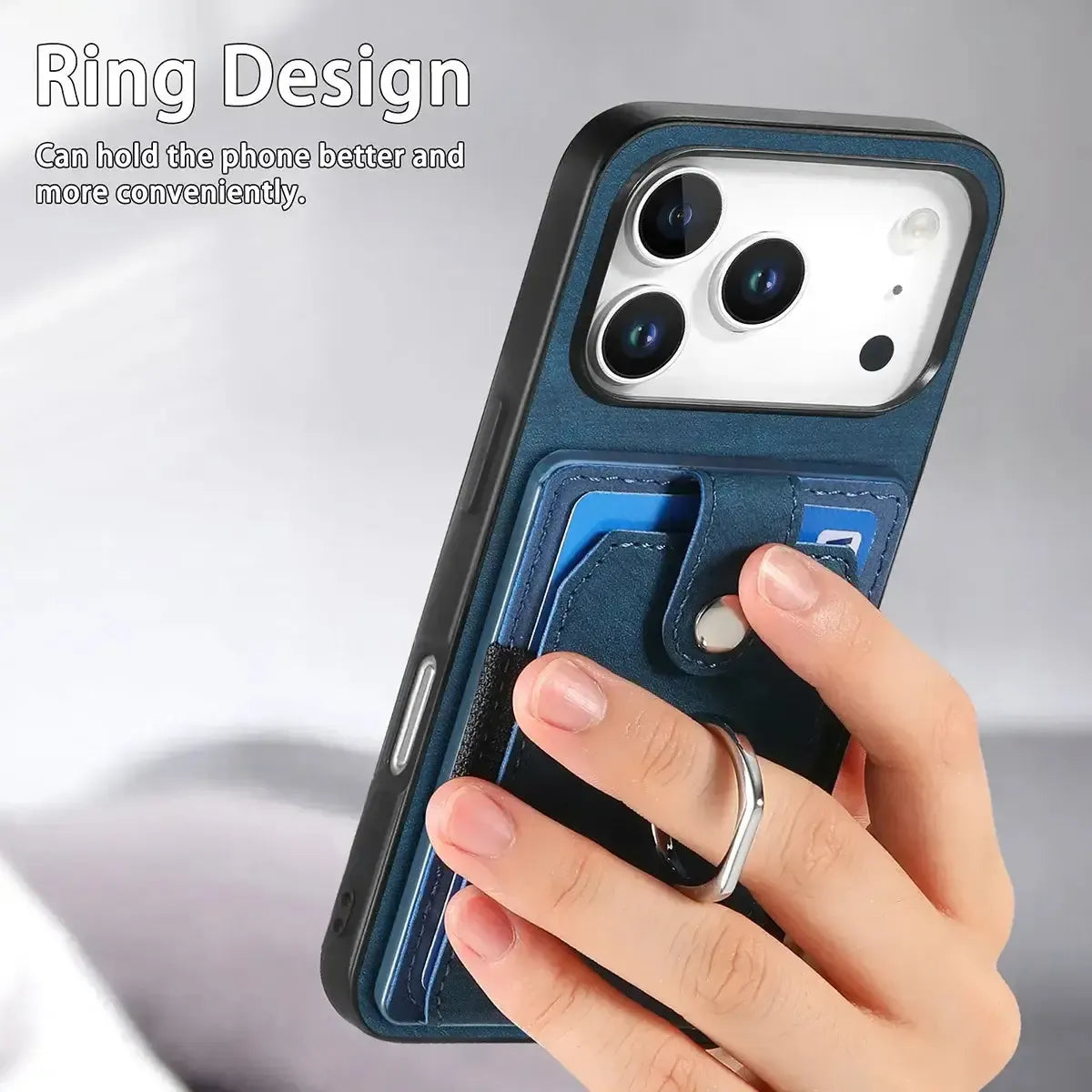 Leather Card Holder iPhone Case with Ring Stand