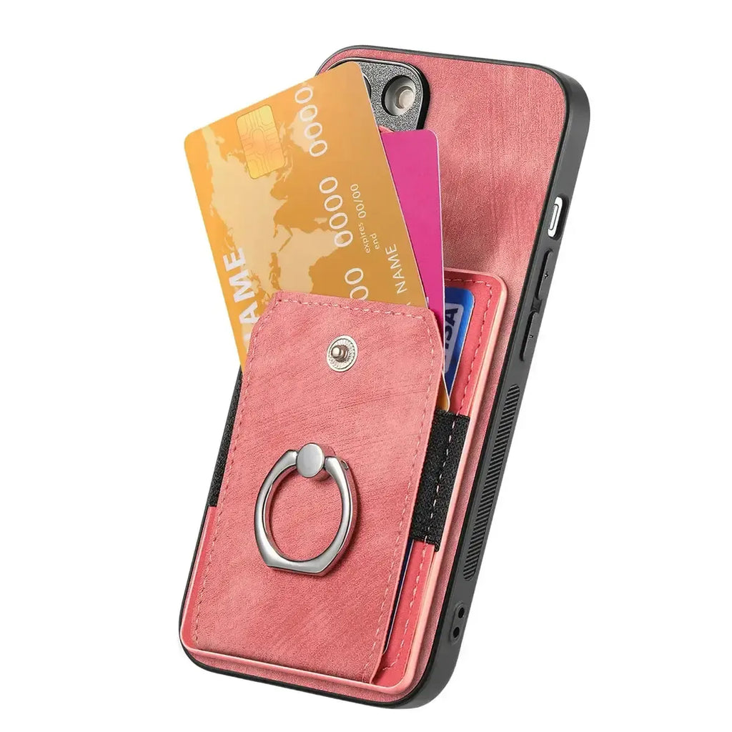 Leather Card Holder iPhone Case with Ring Stand