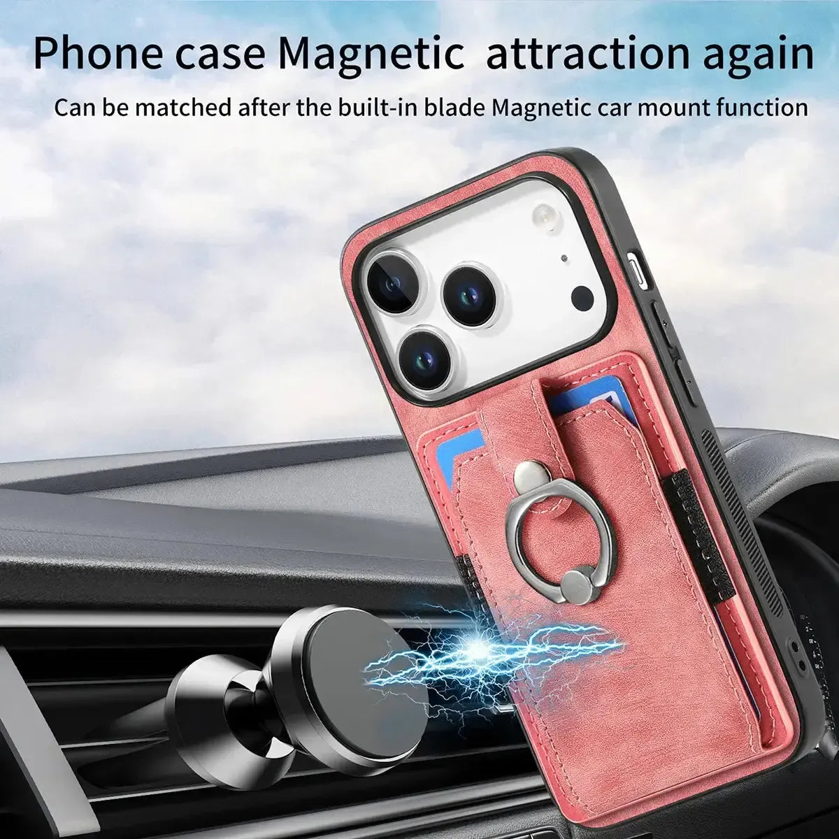 Leather Card Holder iPhone Case with Ring Stand