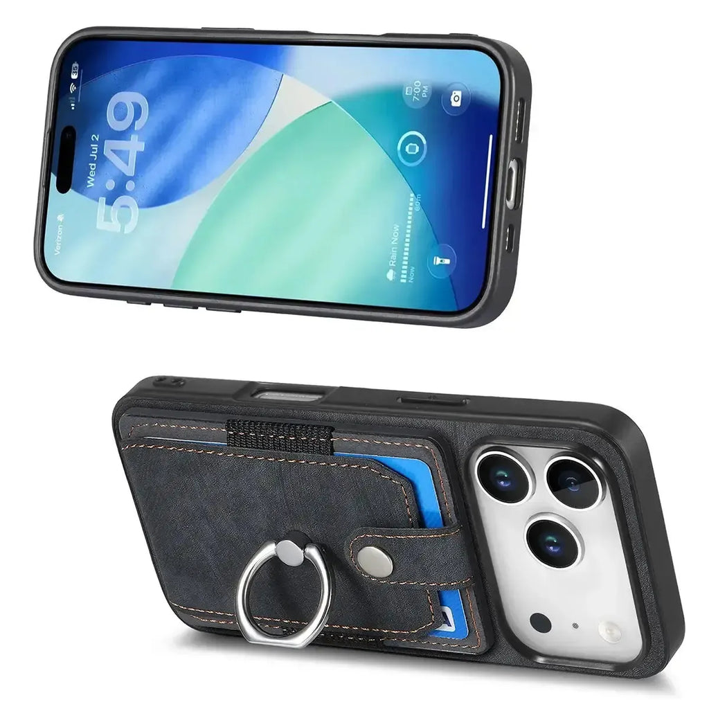 Leather Card Holder iPhone Case with Ring Stand